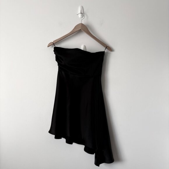 Zara Strapless Asymmetrical Hem Satin Effect Mini Dress NWT Black Size XS - Picture 8 of 12